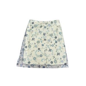 Vintage 90s y2k yellow floral whimsigoth cottagecore knee length pull on skirt M